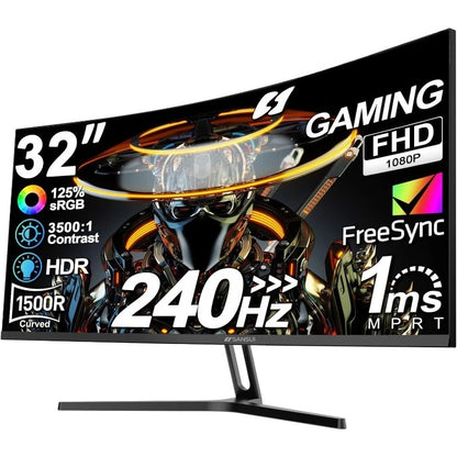 32 Inch Curved 240Hz Gaming Monitor High Refresh Rate, FHD 1080P Gaming PC Monitor HDMI DP1.4, Curved 1500R, 1Ms MPRT, HDR