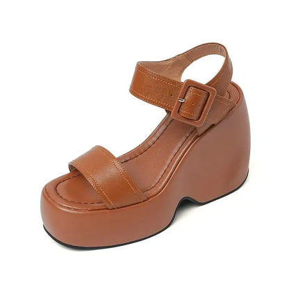 Krazing Pot 2026 Comfort Sheepskin Superstar High Thick Bottom Summer Shoes Casual Slingback Luxury Brand Platform Women Sandals