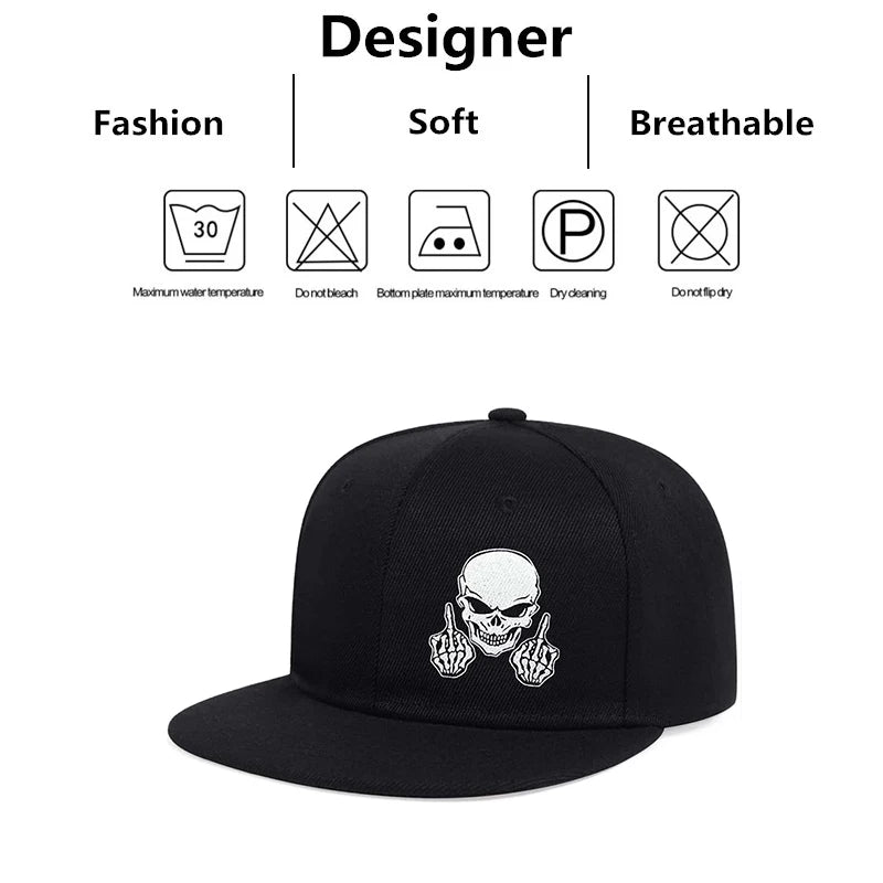 Unisex Skeleton Finger Embroidery Hip-hop Hats Spring Autumn Outdoor Adjustable Casual Baseball Caps Men Women Sunscreen Hat