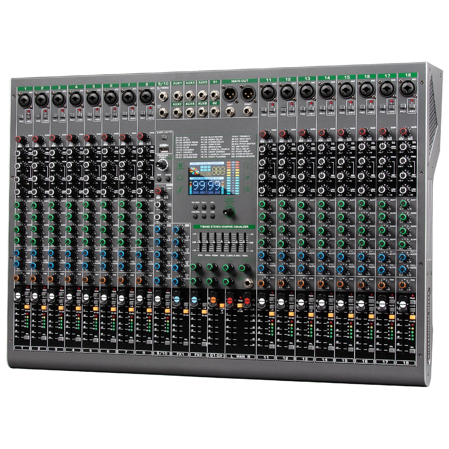 Depusheng Digital Mixer Professional Audio Mixer 18channels with 99bit dps reverb chip Bluetooth USB MP3 for stage bar studio DJ