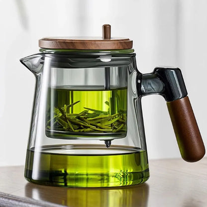 Creative Tea separation Glass Teapot 650ML Heat Resistant Lazy Kungfu Drip Teapot Transparent Press Control