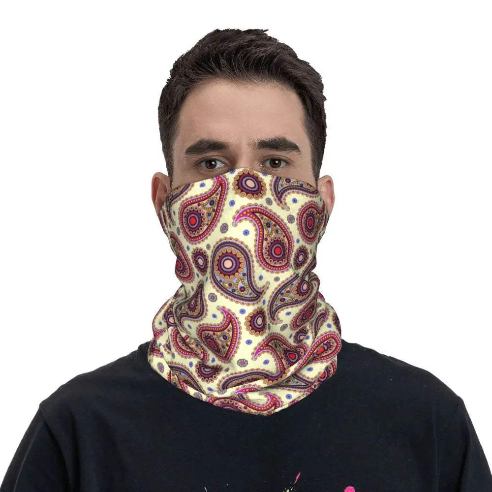 Custom Black Bandana Pattern Bandana Neck Gaiter for Hiking Cycling Women Men Wrap Scarf Paisley Style Headband Warmer