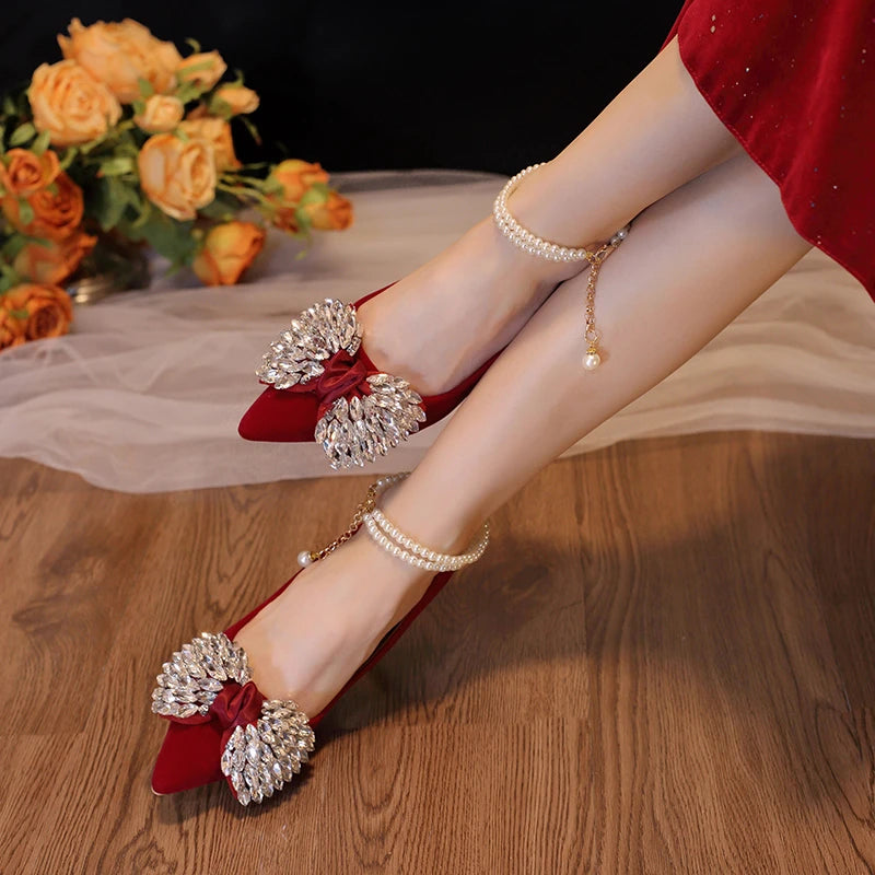 Red Wedding Shoes Women's 2025 New High Heels