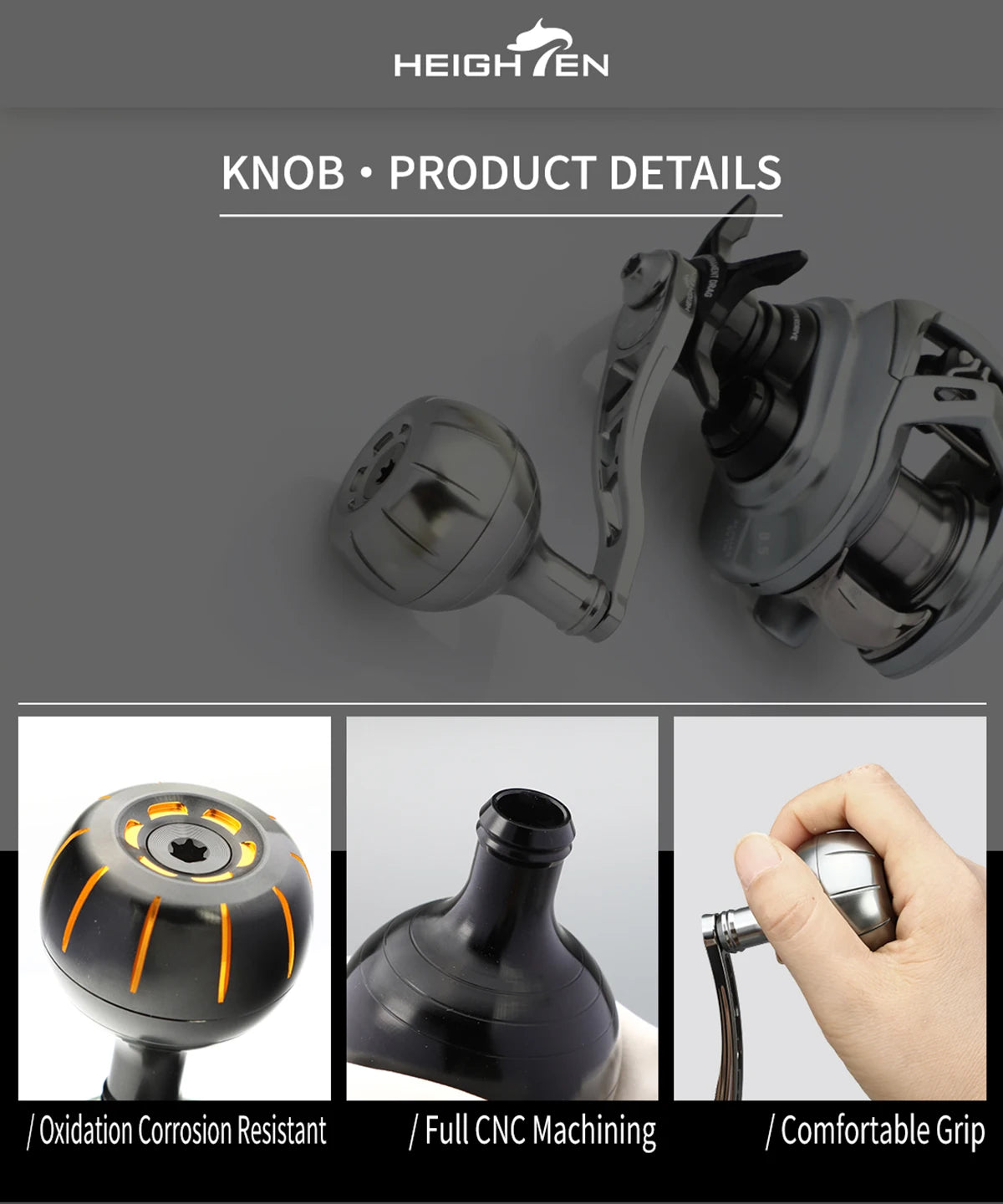 HEIGHTEN Carbon Fiber Fishing Reel Single Cast Spinning Wheel Hand Crank Handle Round Single Grip Fishing Wheel Crankshaft