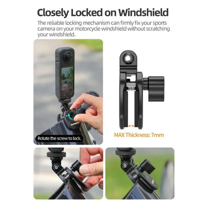 Motorcycle Windshield Clip For Insta360 X4 Ace Pro 2 DJI Action 5 PRO Phone GoPro 13 12 Action Camera Aluminum Alloy Mount Clip