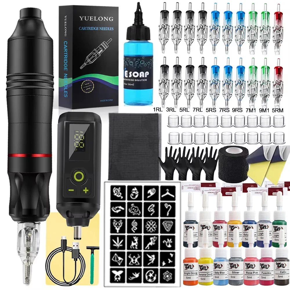 Wireless Tattoo Machine Kit Tattoo Pen with Mini Tattoo Battary Cartridge Needle Set Permanent Makeup Tool for Tattoo Artist