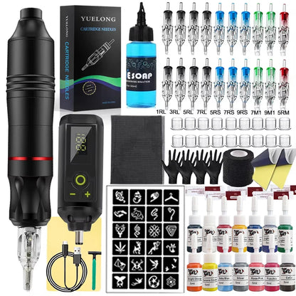 Wireless Tattoo Machine Kit Tattoo Pen with Mini Tattoo Battary Cartridge Needle Set Permanent Makeup Tool for Tattoo Artist