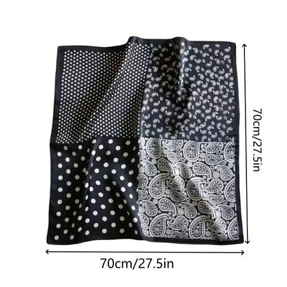 Luxury Polka Dot Paisley Print Square Scarf Black White Thin Decorative Neck Scarf Mature Style Sunscreen Headscarf For Women
