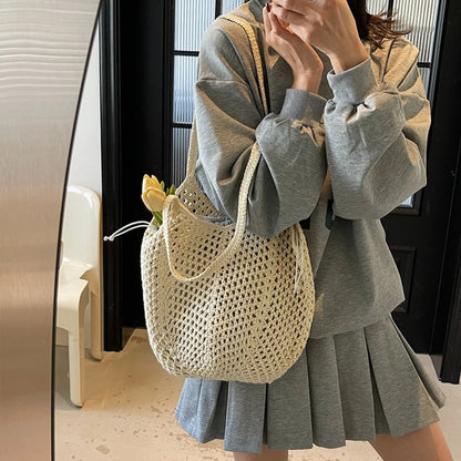 Chic Simple Lady Large Capacity Shoulder Bags Shopping Beach Bag for Women Casual Straw Woven Tote Bag Female Handbag Purses