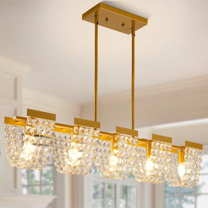 5-Light Luxury Gold Chandeliers for Living Room K9 Crystal Chandelier Fixture LED Lighting Decor for Bedroom Kitchen Island