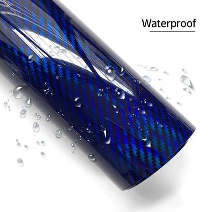 Laser Blue Carbon Fiber Car Stickers Glossy Holographic Color Change Film Self-Adhesive Vinyl Car Wrap Cover Air Release Foil