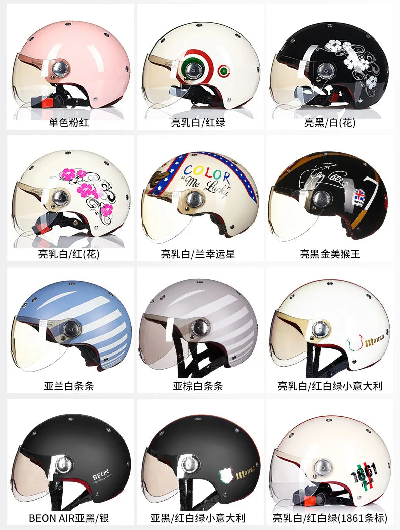 BEON Motorcycle Helmet for Adult and Child All Seasons Electric Vehicle Half Helmet Summer Sun Protection Helmet Motorcycle