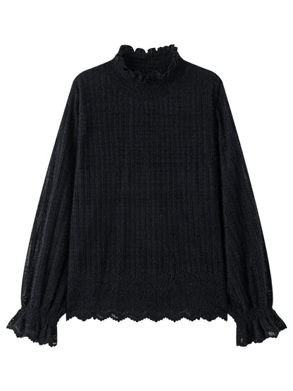 DUSHU Gentle Bottoming T-shirt Women 2025 Autumn and Winter Wear Pullovers Wear Fairy Lace Top Loose All-match Elegant Ladies
