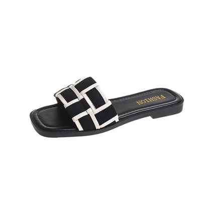 Summer 2025 Braided Flip-flops Women's Open-toe Wear Temperament with Chunky Fashion Slippers, Beach Shoes, Women's Shoes