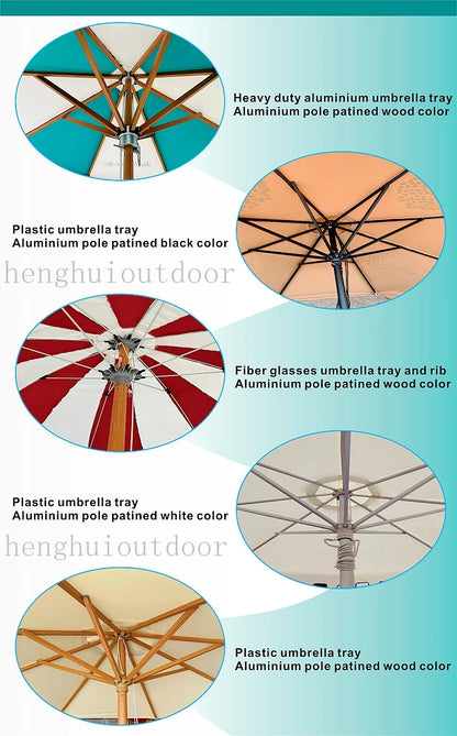 Pink Yellow Blue Striped Parasols Umbrellas Outdoor Luxury Aluminium Market Style Beach Umbrella with Fringe Outdoor for Shop