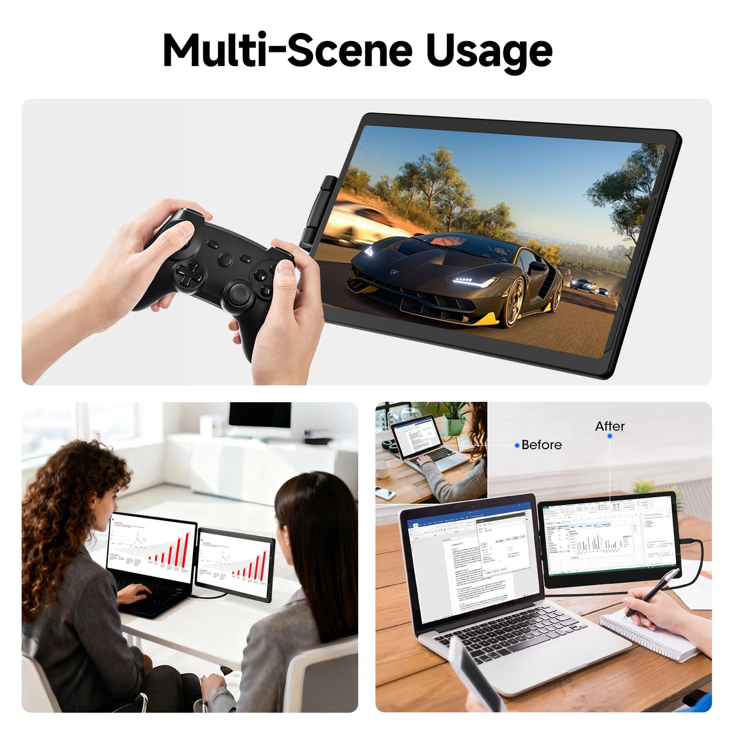 13.3inch Portable Monitor - FHD Laptop Second Expansion Screen For Switch/Phone/Tablet,USB-C HDMI-Compatible,Rotatable Display