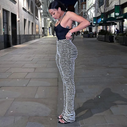 Color Block Stripes Pants Women High Waist Loose Sweatpants Women's Bodycon All-match Summer Trouseres For Female 2023