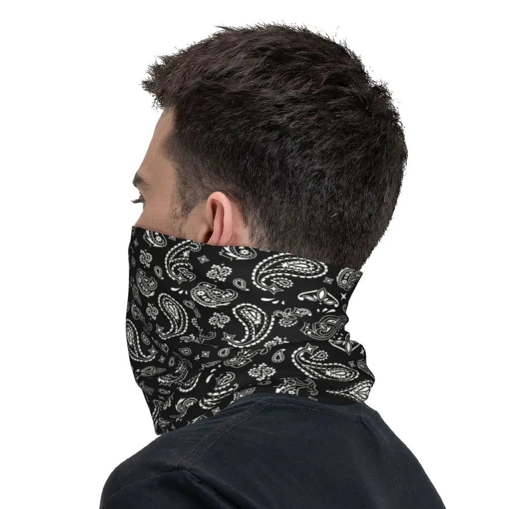 Custom Black Bandana Pattern Bandana Neck Gaiter for Hiking Cycling Women Men Wrap Scarf Paisley Style Headband Warmer
