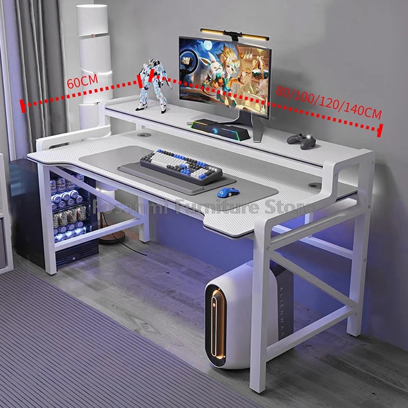 Wide Desktop Office Desk with Storage Shelf Modern Steel Frame Table for Bedroom Study Durable Computer Desks for Gaming Writing