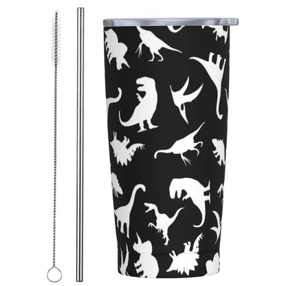Stainless Steel Tumbler Dinosaur Silhouette Mugs Cup With Straws Animal Beach Cold Drink Water Bottle Insulated Thermal Mug
