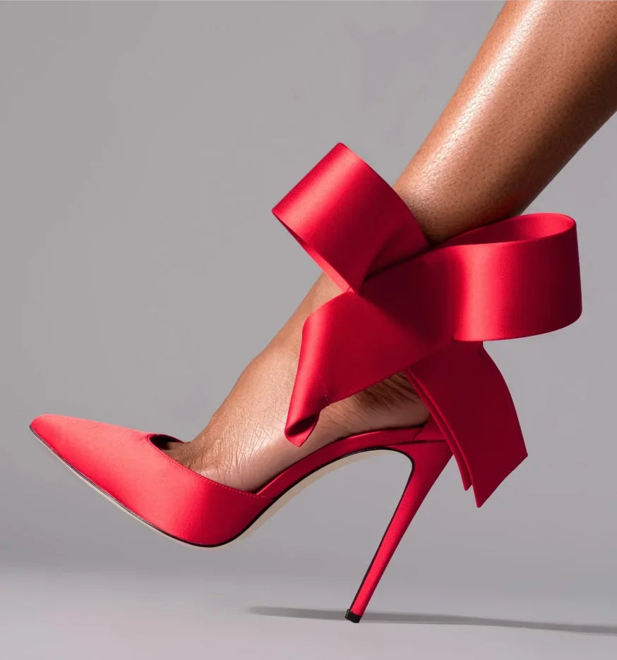 Spotted Breathable Mesh Pumps Big Bow Pointed Stiletto Buckle Strap High Heels Fashion Party Banquet Wedding Pumps For Women 47