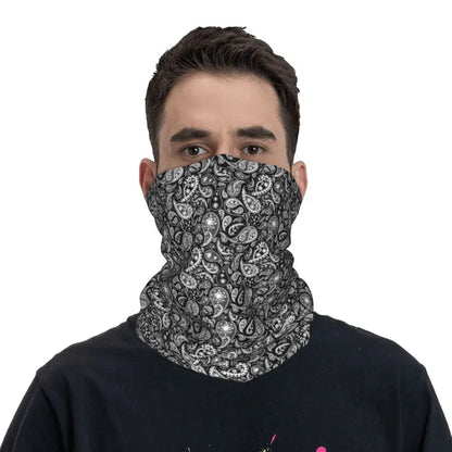 Custom Black Bandana Pattern Bandana Neck Gaiter for Hiking Cycling Women Men Wrap Scarf Paisley Style Headband Warmer