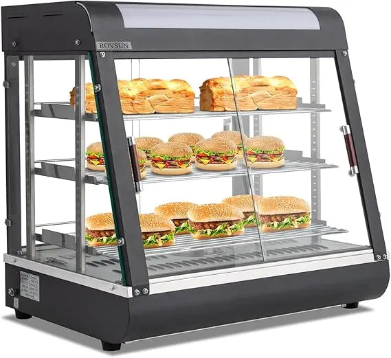 26" Commercial Food Warmer Display Pizza Warmer, 3-Tier Electric Countertop Food Warmer w/LED Lighting Adjustable Removable She