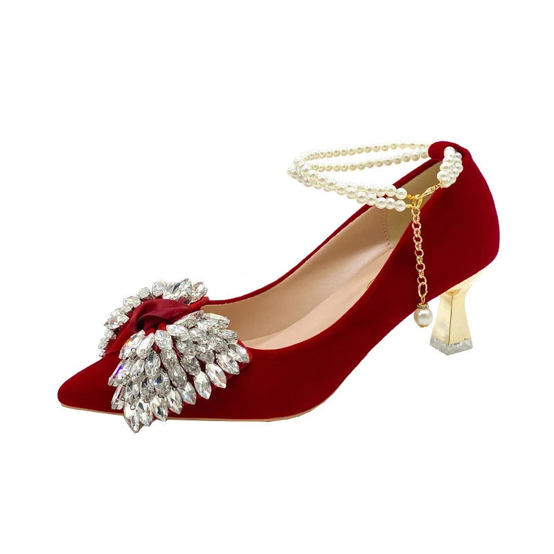 Red Wedding Shoes Women's 2025 New High Heels