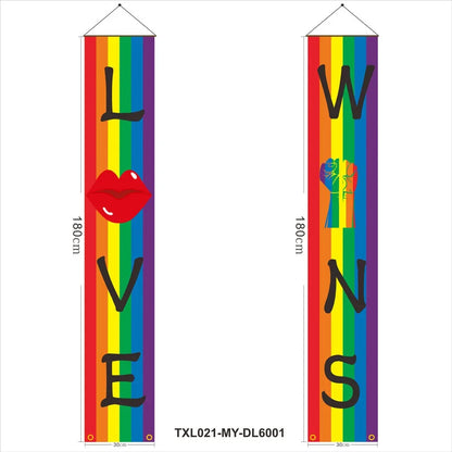 180cm Rainbow Flag Couplets LGBTQ Gay Pride Porch Hangings Outdoor Decorations Flags Lesbian Wedding Decor Banner