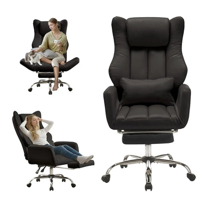 Ergonomic Cloud Cross Legged Office Chair with Footrest,Leather Big and Tall Executive Chair with Wheels,Reversible, Customized