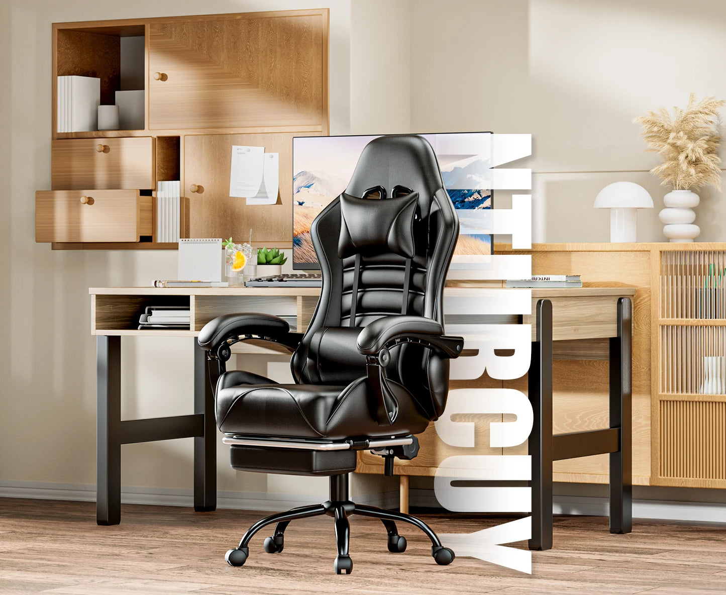 Ergonomic Gaming Chair with Footrest, Racing Style Video Game Chair for Adults, Reclining Gamer Chair Office Chair