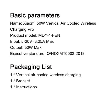 Original Xiaomi 50W Wireless Charger Pro Vertical Air Cooling Fast Charging For Xiaomi 13/12/11/10 Series For iPhone