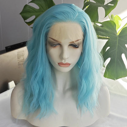Sky Blue Wave Hair Synthetic Lace Wig Loose Wave Light Blue Hair Lace Front Wigs Women Cosplay Makrup Use Heat Fiber Blue Hair