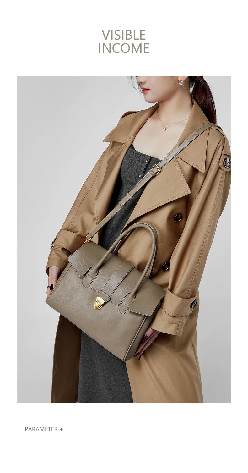 Burminsa Cowhide Genuine Leather Tote Handbags For Women 2025 Luxury Designer Satchel Commuter Ladies Shoulder Crossbody Bags
