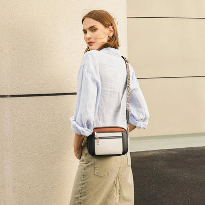 Stylish Wide Strap Shoulder Bag Women's Multiple Pockets Faux Leather Crossbody Bags Adjustable Strap  Travel Handbag Purse