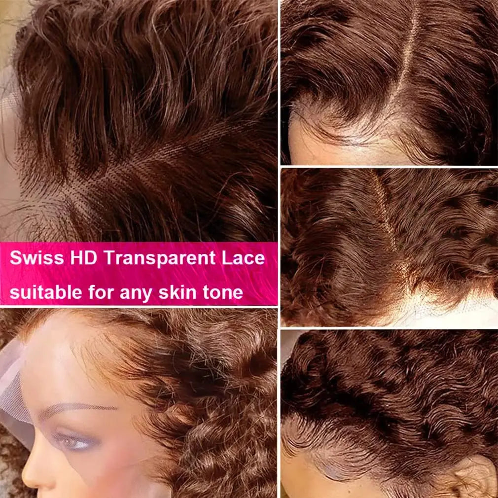 Reddish Brown Deep Curly Lace Frontal Wigs 13x4 13x6 Lace Frontal Human Hair Wigs Deep Wave Fall Colored Human Hair Lace Wigs