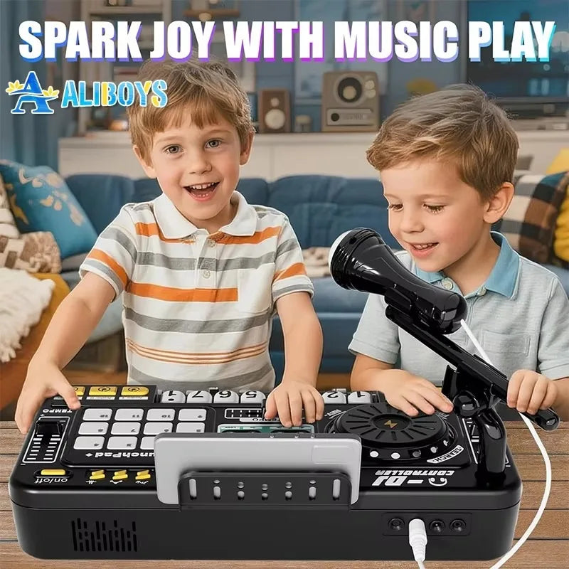 Kid DJ Mixer with Microphone Electronic Piano Keyboard Bluetooth DJ Turntable Controller Musical Instrument Kid Christmas Gift