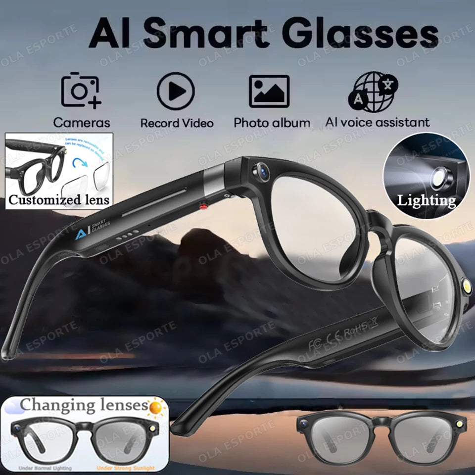 New AI Smart Glasses 4K HD Camera 32GB Memory BT Call Voice Assistant Translate Touch Control Music Player sunglasses Men Women