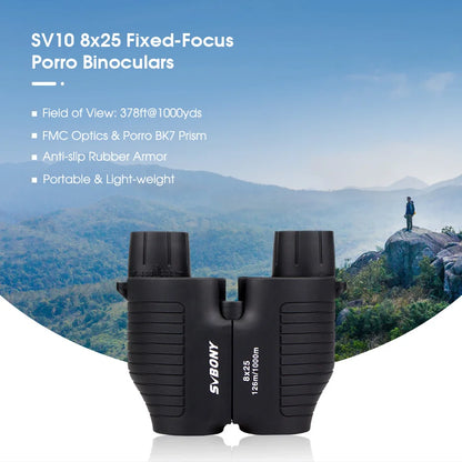 SVBONY 8x25 SV10 Binoculars Compact Fixed Focus Mini Portable Telescope Multi-coated Porro Prism for Outdoor Spoorts Games F9323