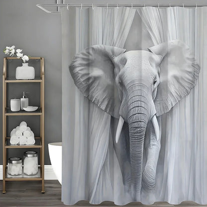 Gray Elephant Shower Curtain, Bathroom Decorative Shower Curtain, Waterproof Shower Curtain with Hooks 180x180cm