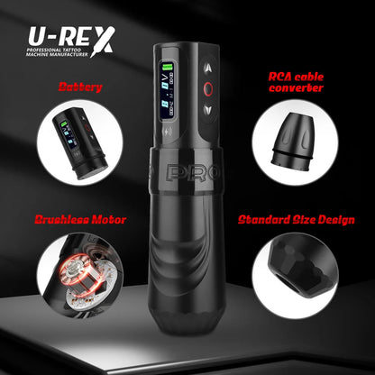 T-Rex Wireless Tattoo Machine Rotary Pen Coreless Motor 4.0mm Travel with Two 1600mAh Batteries Suitable for Tattoo Artists