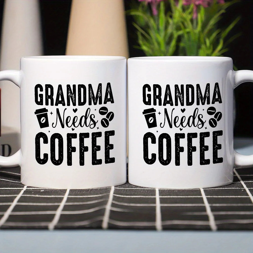 1pc Funny Grandma Needs Coffee Mug - 11oz Ceramic Cup with "Grandma Needs Coffee" Design, Perfect for Grandparents Day, Reusable