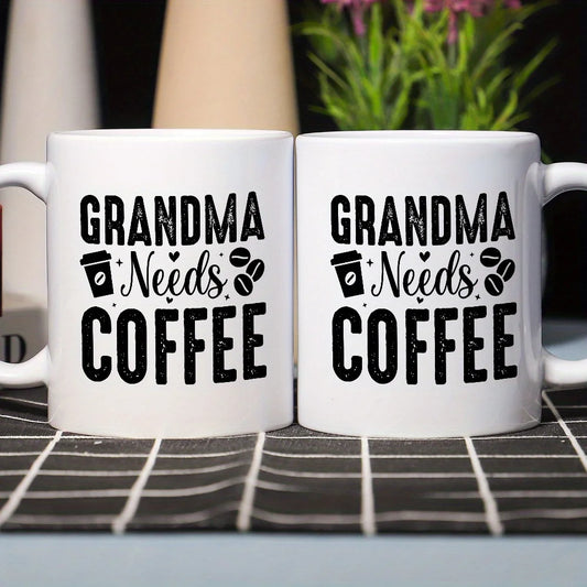 1pc Funny Grandma Needs Coffee Mug - 11oz Ceramic Cup with "Grandma Needs Coffee" Design, Perfect for Grandparents Day, Reusable