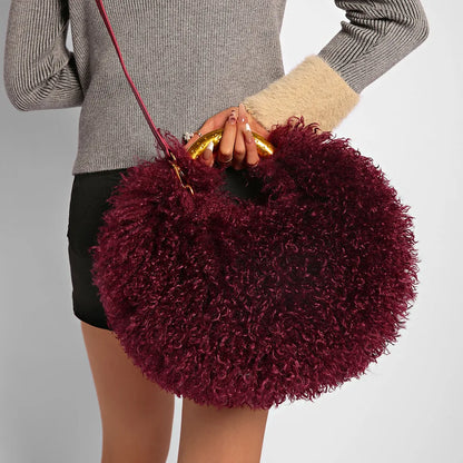 Spice Girl Solid Color Plush Women's Shoulder Bags Exquisite Handle Female Handbag Casual Versatile Furry Ladies Messenger Bag