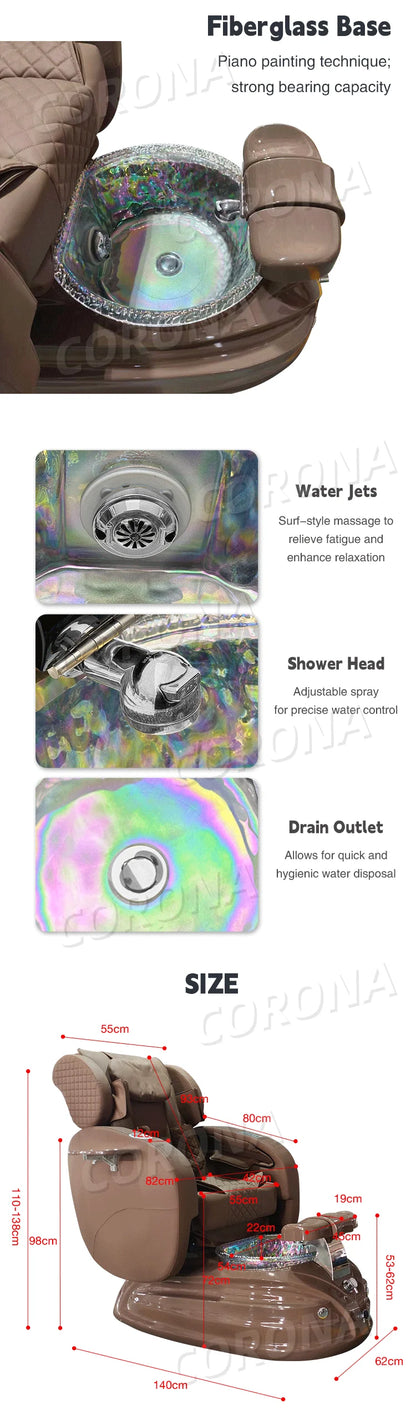 Black Gold Electric Reclining Pedicure Chair for Salon Luxury Pipeless Whirlpool Pedicure Chair No Plumbing for Nail Salon