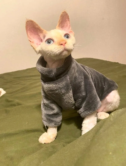 Soft Warm High Neck Fleece Pet Cat Hoodie Kitten Coat Sphynx Clothing without Hat for Cats Autumn Winter Pet Clothes Outfits
