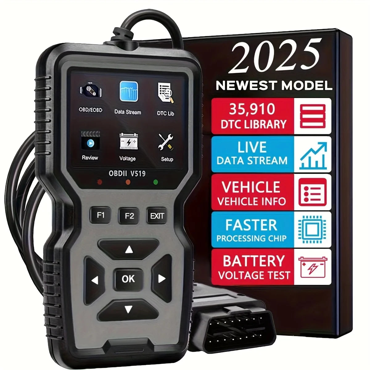 Professional Obd2 Diagnostic Tool Heavy Duty Vehicle Repair Tool - Code Reader/Resetter, Supports Real-Time Data Stream, No Battery Required, Compatible with Vehicles 1996 and up (Obdii/Eobd, Mode 6/8), Suitable for Mechanics