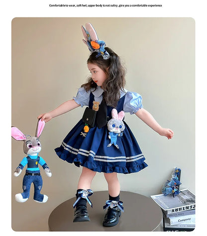 Judy Officer Costumes Short-Sleeved Lolita Dress Girls Halloween Carnival Cosplay Rabbit Fancy Dress Birthday Gift for Girls