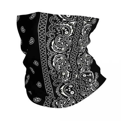 Custom Black Bandana Pattern Bandana Neck Gaiter for Hiking Cycling Women Men Wrap Scarf Paisley Style Headband Warmer