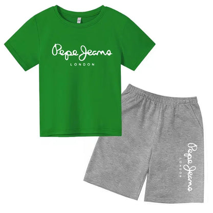 Kids Summer Fashion Casual Set - Boys Girls Toddler Clothes Charming Letter Print T-shirt with Short Sleeves And Shorts 3-12 Yea
